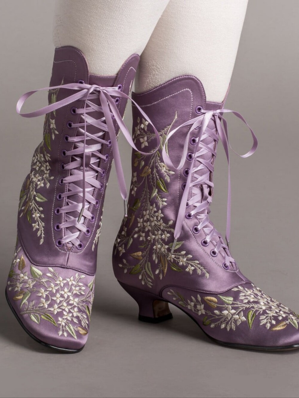 American Duchess Embroidered Flora Boots In Lavender